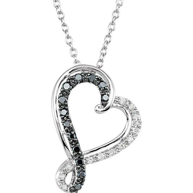 Sterling Silver 1/5 CTW Black & White Diamond Heart 18" Necklace- Sparkle & Jade-SparkleAndJade.com 69956:100:P