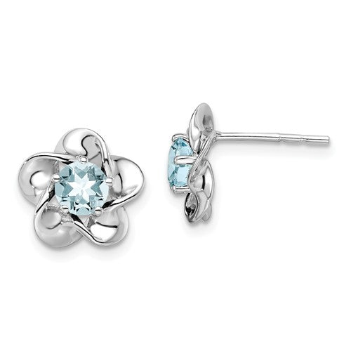 Sterling Silver Aquamarine Flower Birthstone Stud Post Earrings- Sparkle & Jade-SparkleAndJade.com QBE31MAR