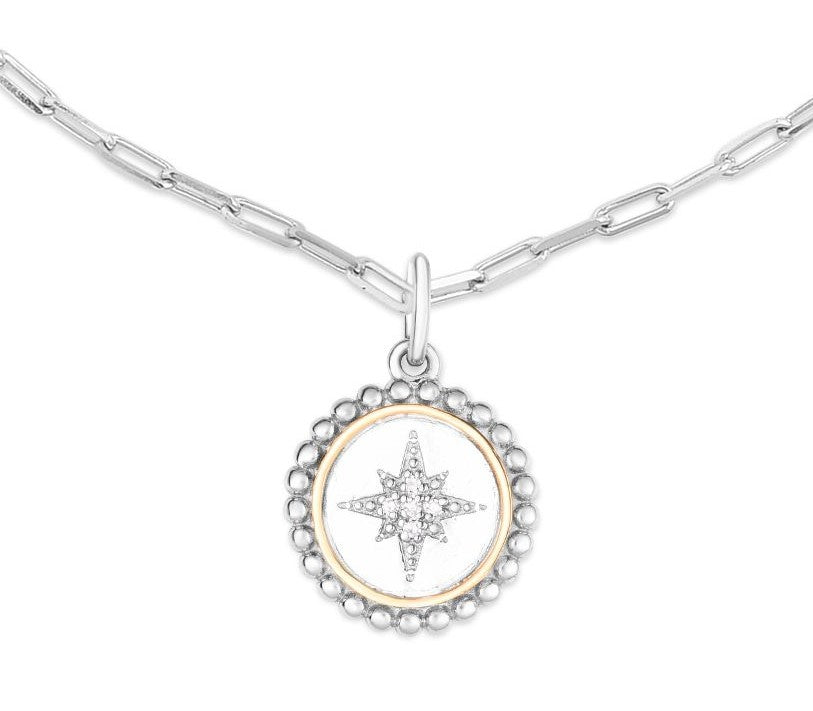 Sterling Silver & 18k Gold Diamond Accented North Star Medallion Necklace by Phillip Gavriel- Sparkle & Jade-SparkleAndJade.com 655-00480