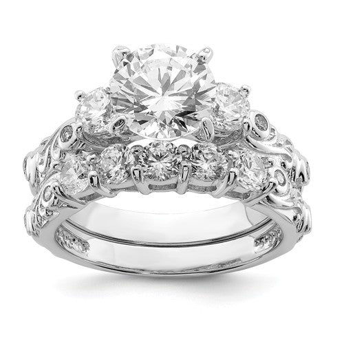 Sterling Silver 2-Piece CZ Decorative Side Promise Wedding Ring Set- Sparkle & Jade-SparkleAndJade.com 