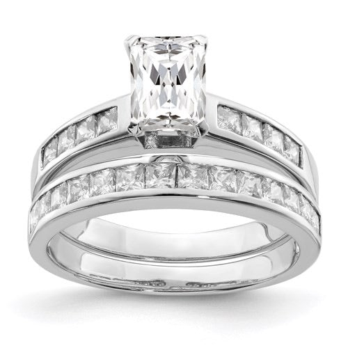 Sterling Silver 2-Piece CZ Radiant with Square Channel Set Wedding Ring Set- Sparkle & Jade-SparkleAndJade.com 