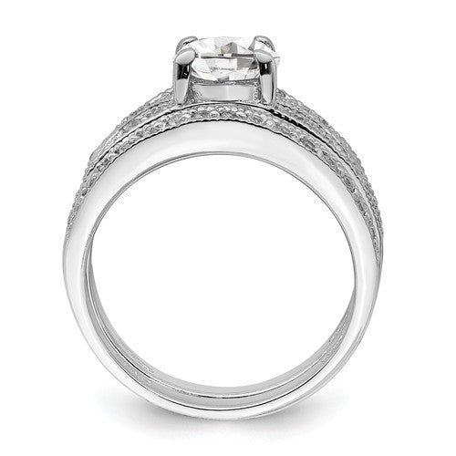 Sterling Silver 2 Piece CZ Round Center Promise Wedding Ring Set- Sparkle & Jade-SparkleAndJade.com 