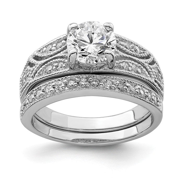 Sterling Silver 2 Piece CZ Round Center Promise Wedding Ring Set- Sparkle & Jade-SparkleAndJade.com 