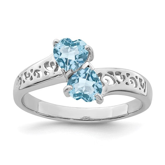 Sterling Silver 2-Stone Genuine Heart Gemstone Filigree Rings- Sparkle & Jade-SparkleAndJade.com QDX562-6