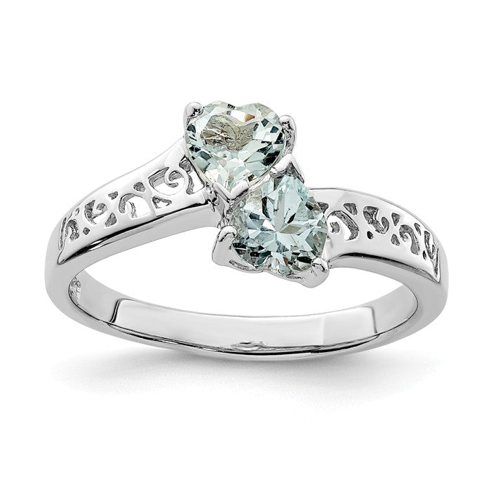 Sterling Silver 2-Stone Genuine Heart Gemstone Filigree Rings- Sparkle & Jade-SparkleAndJade.com QDX871-6