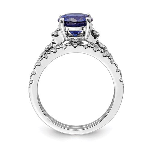 Sterling Silver 3-Piece Blue CZ 8mm Round Wedding Ring Set- Sparkle & Jade-SparkleAndJade.com 