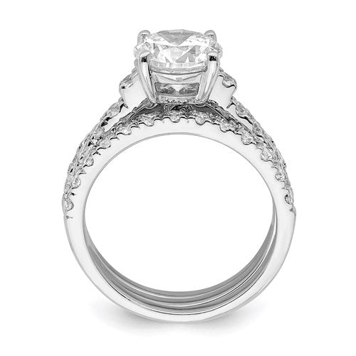 Sterling Silver 3-Piece CZ 8mm Round Wedding Ring Set- Sparkle & Jade-SparkleAndJade.com 