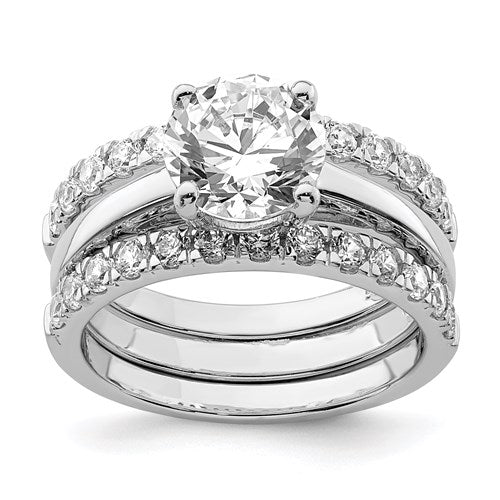 Sterling Silver 3-Piece CZ 8mm Round Wedding Ring Set- Sparkle & Jade-SparkleAndJade.com 