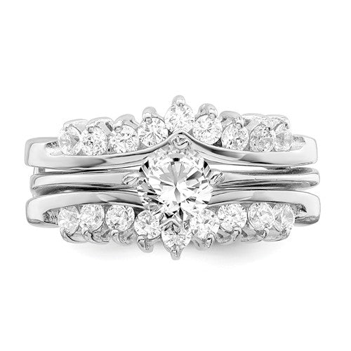 Sterling Silver 3 Piece CZ Round Center Promise Wedding Ring Set- Sparkle & Jade-SparkleAndJade.com 