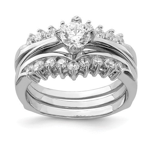 Sterling Silver 3 Piece CZ Round Center Promise Wedding Ring Set- Sparkle & Jade-SparkleAndJade.com 
