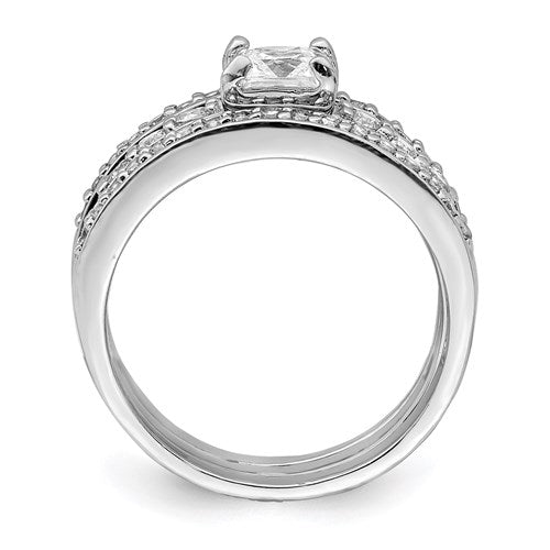 Sterling Silver 3-Piece CZ Square Wedding Ring Set- Sparkle & Jade-SparkleAndJade.com 