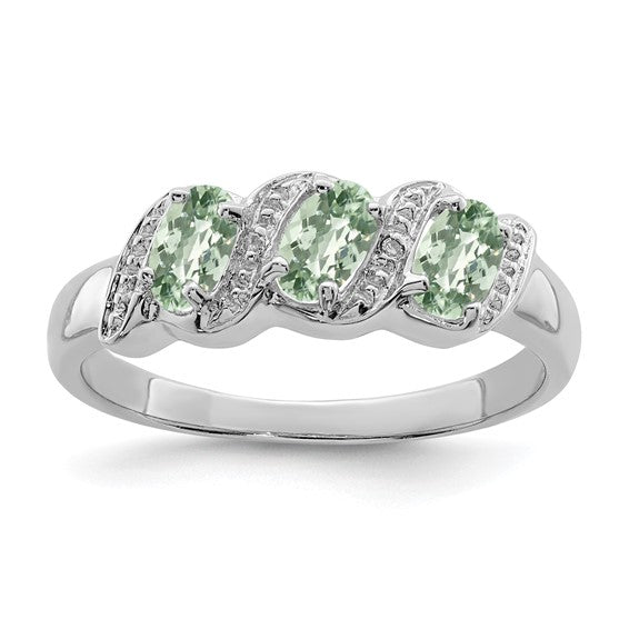 Sterling Silver 3-Stone Gemstone & Diamond Rings- Sparkle & Jade-SparkleAndJade.com QDX446-6