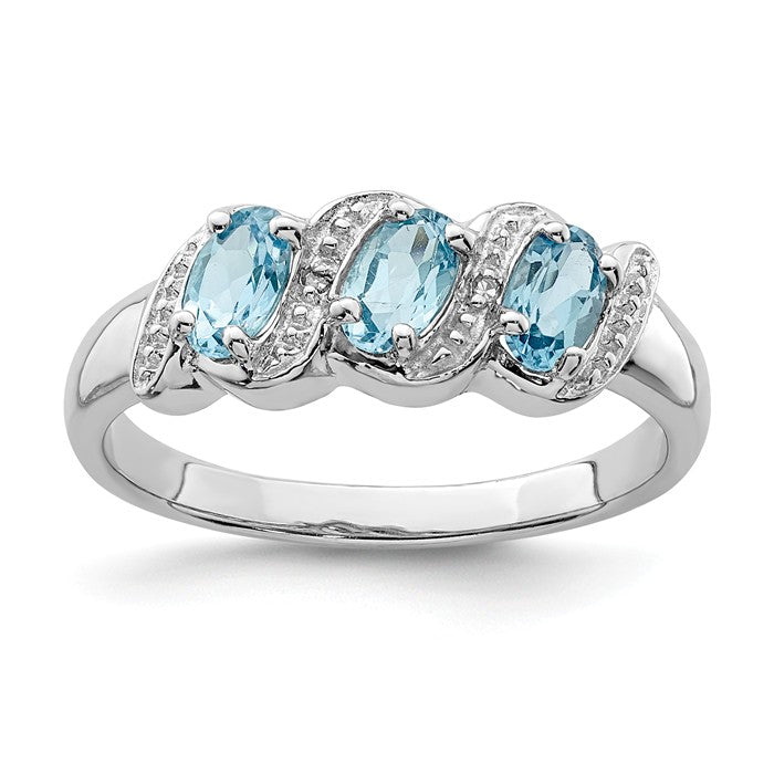 Sterling Silver 3-Stone Gemstone & Diamond Rings- Sparkle & Jade-SparkleAndJade.com QDX563-6