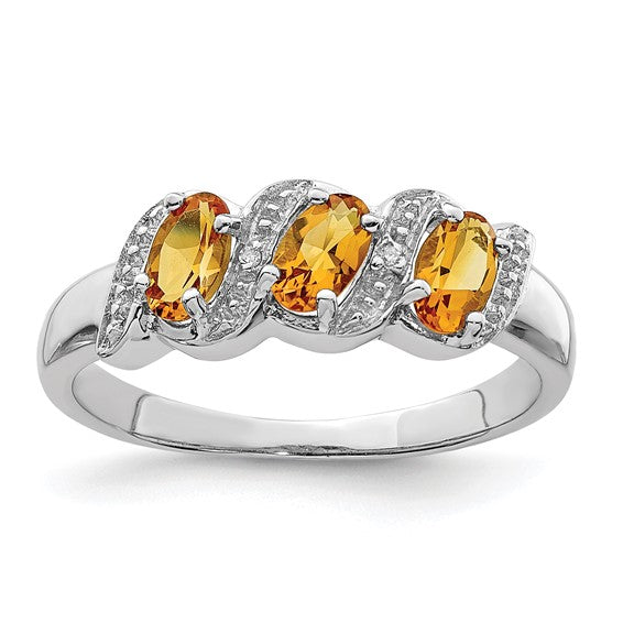 Sterling Silver 3-Stone Gemstone & Diamond Rings- Sparkle & Jade-SparkleAndJade.com QDX730-6