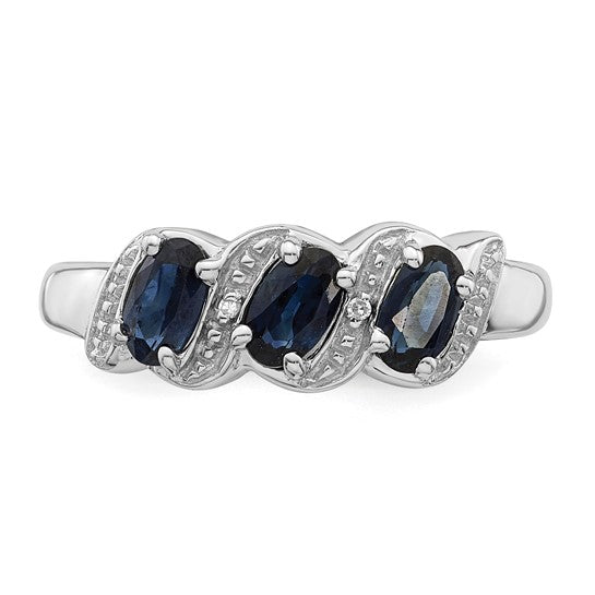 Sterling Silver 3-Stone Gemstone & Diamond Rings- Sparkle & Jade-SparkleAndJade.com QDX849-6
