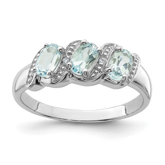 Sterling Silver 3-Stone Gemstone & Diamond Rings- Sparkle & Jade-SparkleAndJade.com QDX872-6
