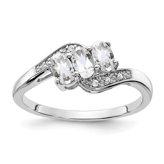 Sterling Silver 3-Stone Oval Gemstone & Diamond Birthstone Rings- Sparkle & Jade-SparkleAndJade.com RM7403-WT-003-SSA-6
