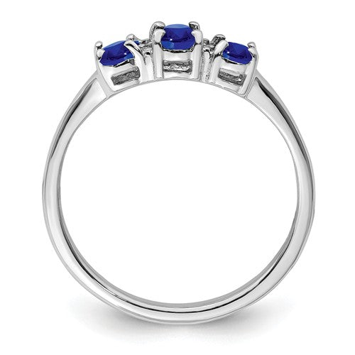 Sterling Silver 3 Stone Oval Genuine Blue Sapphire & Diamond Ring- Sparkle & Jade-SparkleAndJade.com 