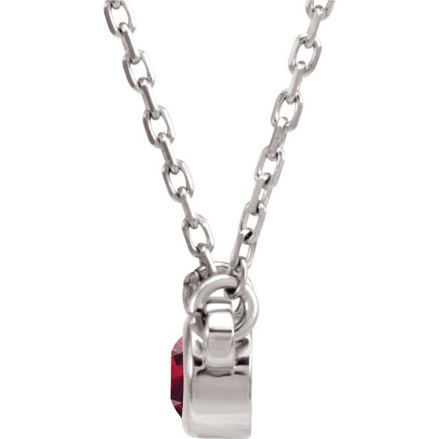 Sterling Silver 3 mm Round Lab-Created Ruby Bezel-Set Solitaire 16" Necklace- Sparkle & Jade-SparkleAndJade.com 61134:60097:P