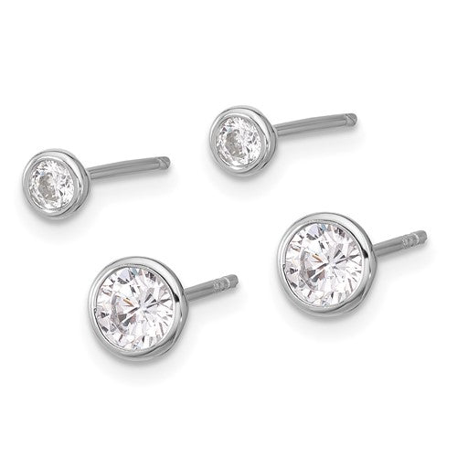Sterling Silver 3mm and 5mm CZ Bezel Post Earrings Set- Sparkle & Jade-SparkleAndJade.com 