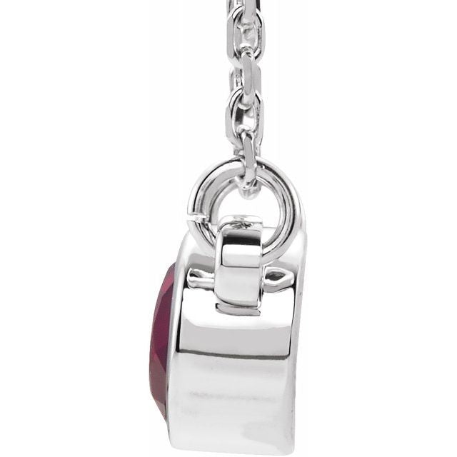 Sterling Silver 4 mm Round Imitation Ruby Bezel-Set Solitaire 16" Necklace- Sparkle & Jade-SparkleAndJade.com 61134:60045:P