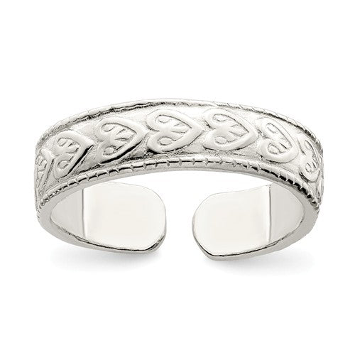 Sterling Silver 4mm Etched Heart Design Toe Ring- Sparkle & Jade-SparkleAndJade.com QR620