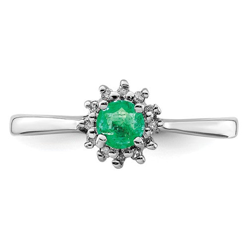 Sterling Silver 4mm Round Genuine Emerald and Diamond Halo Ring- Sparkle & Jade-SparkleAndJade.com 