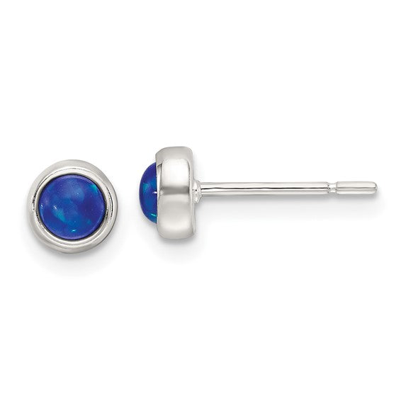 Sterling Silver 5mm Blue Cabochon Opal Bezel Stud Earrings- Sparkle & Jade-SparkleAndJade.com 