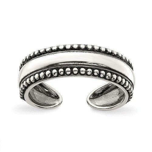 Sterling Silver 5mm Wide Antiqued Bead Design Toe Ring- Sparkle & Jade-SparkleAndJade.com QR884