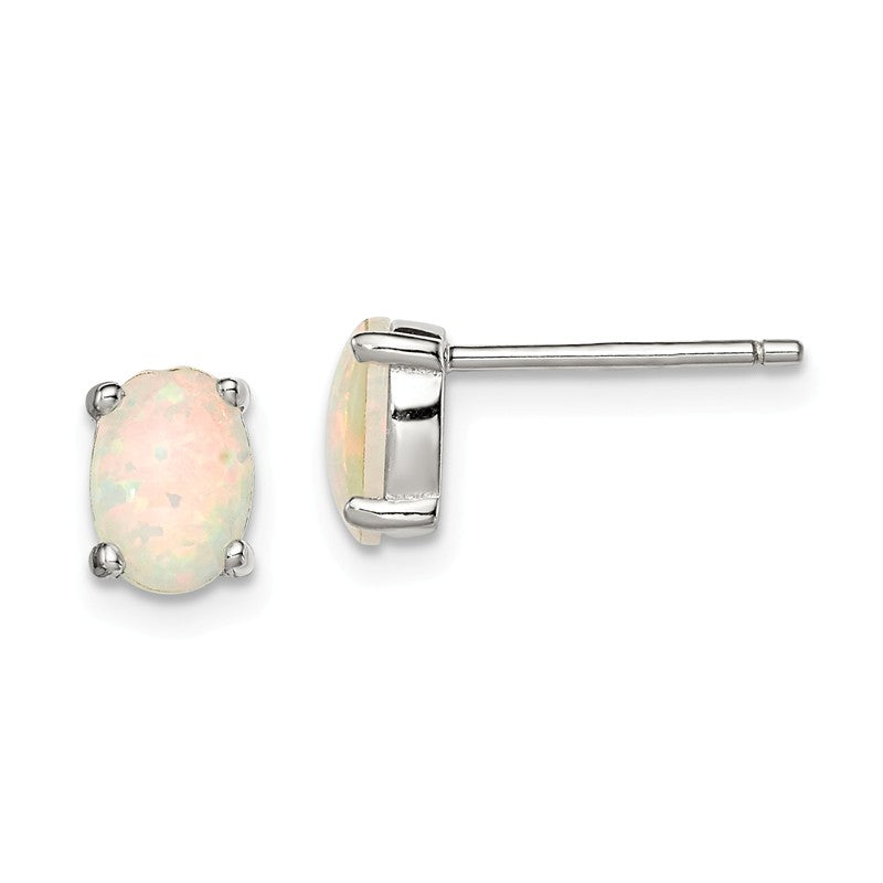 Sterling Silver 5x7mm Oval Created White Opal Post Earrings- Sparkle & Jade-SparkleAndJade.com QE4971