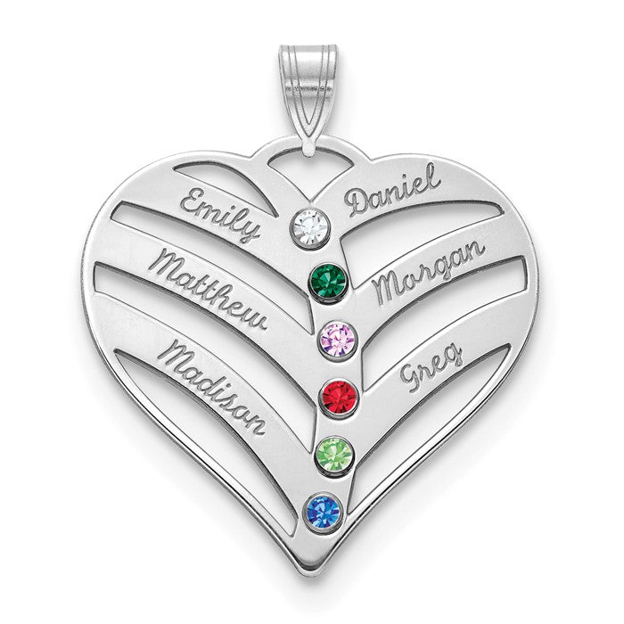 Sterling Silver 6 Names Mother's Family Birthstone Heart Pendant- Sparkle & Jade-SparkleAndJade.com XNA865/6SS