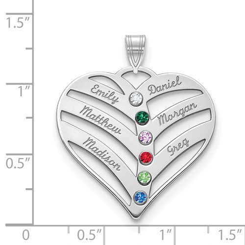 Sterling Silver 6 Names Mother's Family Birthstone Heart Pendant- Sparkle & Jade-SparkleAndJade.com XNA865/6SS