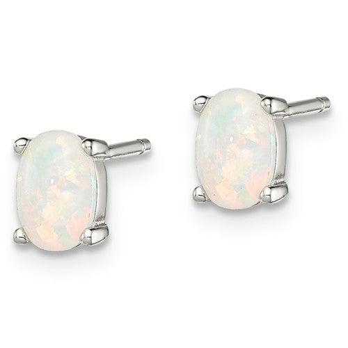 Sterling Silver 6mm Oval Created White Opal Post Earrings- Sparkle & Jade-SparkleAndJade.com QE4972