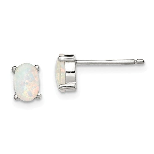Sterling Silver 6mm Oval Created White Opal Post Earrings- Sparkle & Jade-SparkleAndJade.com QE4972