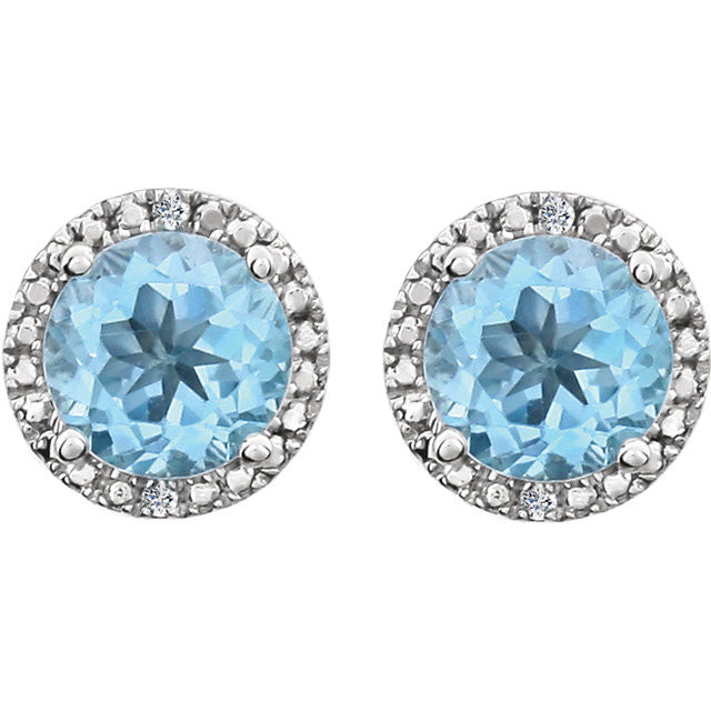 Sterling Silver 6mm Round Blue Topaz & .01 CTW Diamond Halo-Style Earrings- Sparkle & Jade-SparkleAndJade.com 652050:60012:P