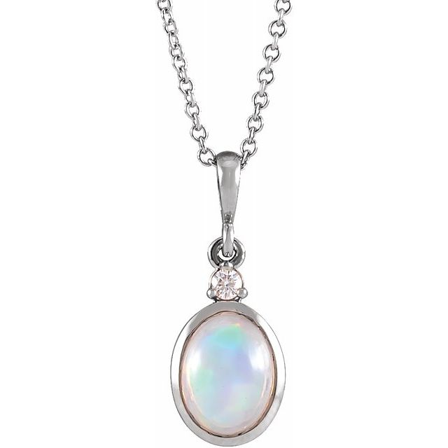 Ethiopian Opal & .015 CT Diamond 16-18" Necklace- Sparkle & Jade-SparkleAndJade.com 