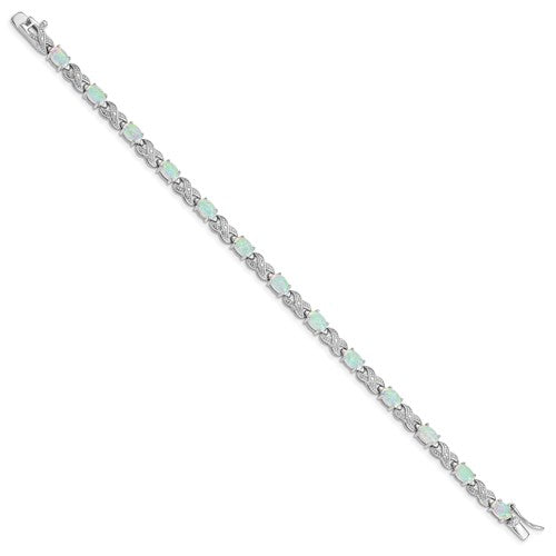 Sterling Silver 7inch Created Opal & Infinity Link 7" Bracelet- Sparkle & Jade-SparkleAndJade.com QX495D