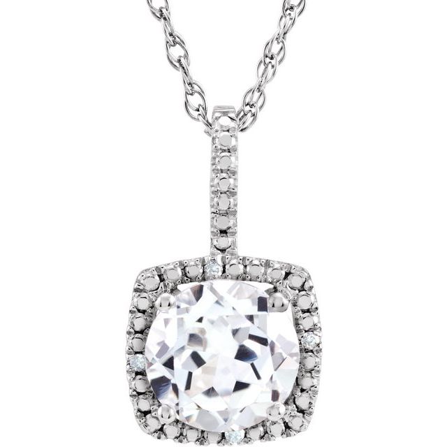 Sterling Silver 7mm Gemstone & .015 CTW Diamond 18" Halo-Style Necklaces- Sparkle & Jade-SparkleAndJade.com 650182:609:P