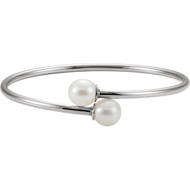 Sterling Silver 9.5mm White Pearl Flexible Bangle Bracelet- Sparkle & Jade-SparkleAndJade.com 651644:100:P