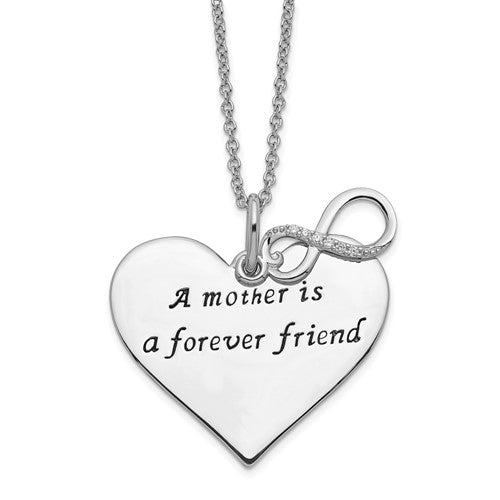Sterling Silver 'A Mother Is A Forever Friend' Infinity Heart Necklace- Sparkle & Jade-SparkleAndJade.com QSX508