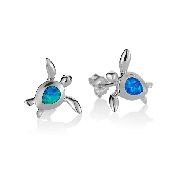 Sterling Silver Alamea Hawaii Blue Opal Honu Turtle Stud Earrings- Sparkle & Jade-SparkleAndJade.com 023-32-01