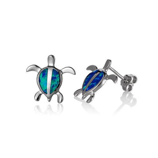 Sterling Silver Alamea Hawaii Blue Opal Honu Turtle Stud Earrings- Sparkle & Jade-SparkleAndJade.com SOE127