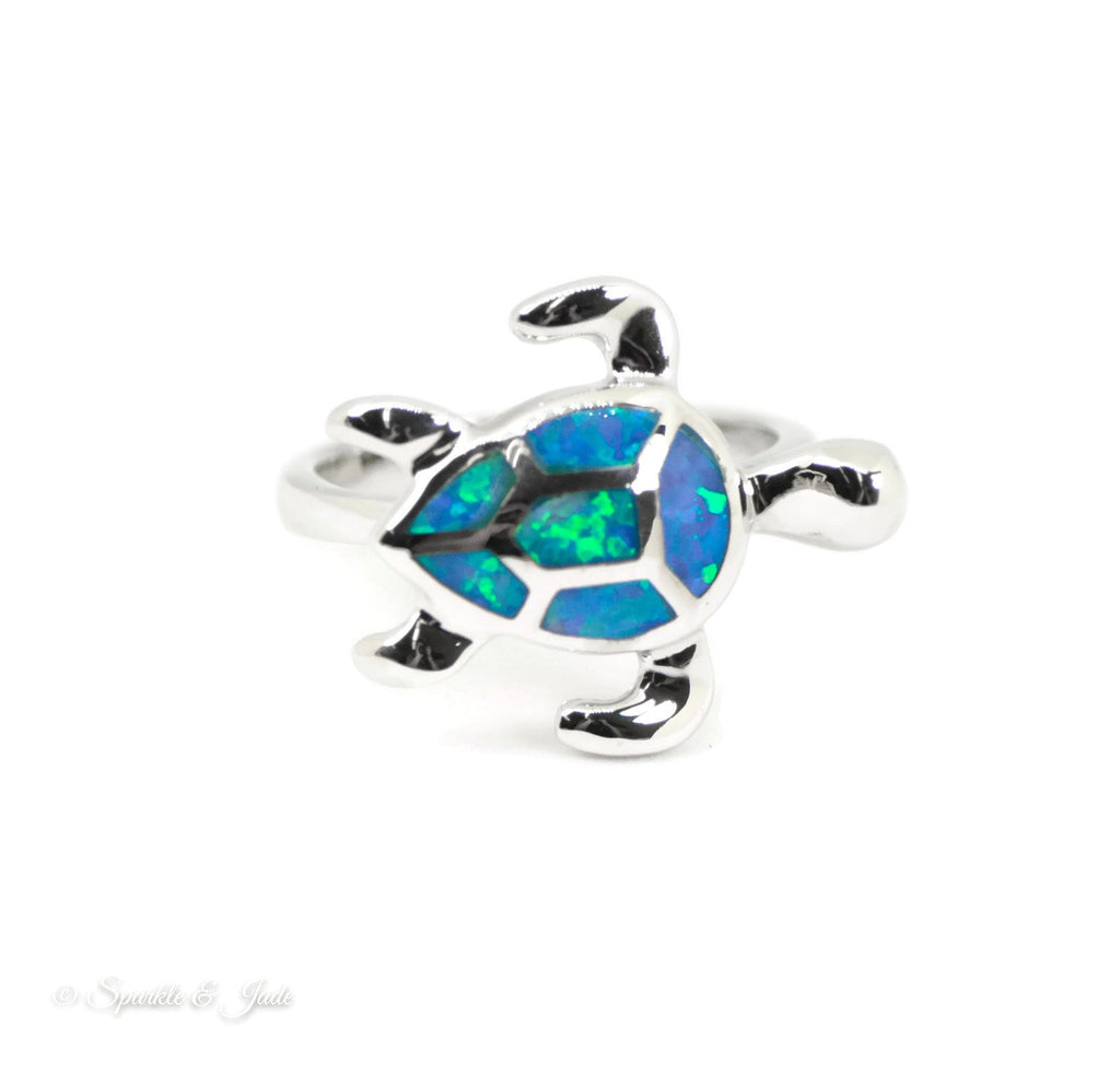 Sterling Silver Alamea Hawaii Blue Opal Swimming Sea Turtle Ring- Sparkle & Jade-SparkleAndJade.com 336-33-01-07