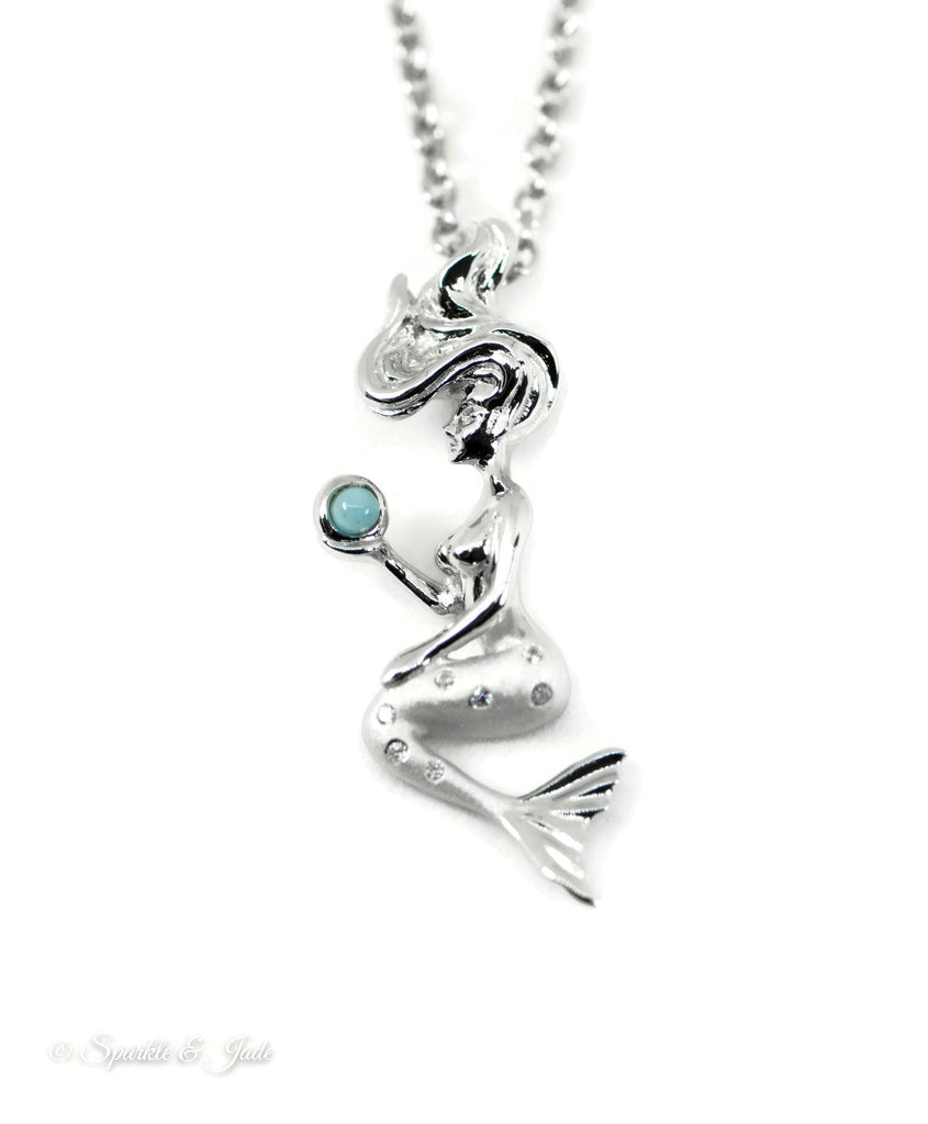 Sterling Silver Alamea Hawaii Larimar Mermaid Pendant- Sparkle & Jade-SparkleAndJade.com 