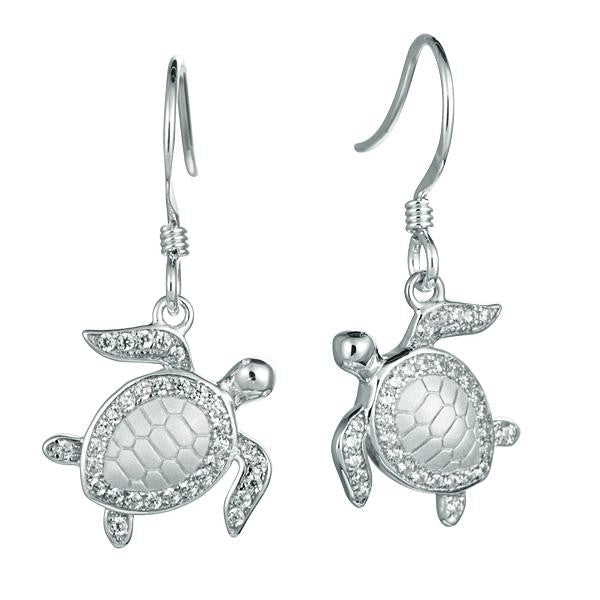 Sterling Silver Alamea Pave CZ Sea Turtle Dangle Earrings- Sparkle & Jade-SparkleAndJade.com 250-12-01