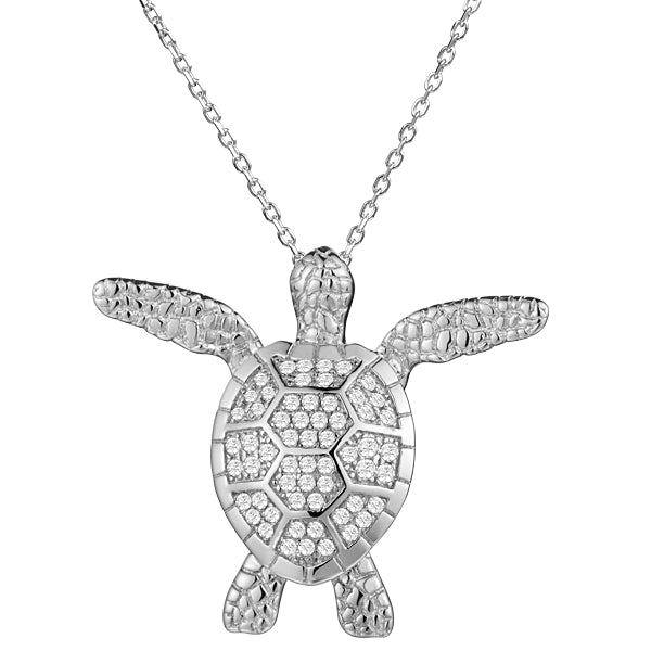 Sterling Silver Alamea Pave CZ Swimming Sea Turtle Pendant- Sparkle & Jade-SparkleAndJade.com 416-11-01