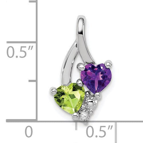 Sterling Silver Amethyst And Peridot Hearts Diamond Accented Pendant- Sparkle & Jade-SparkleAndJade.com QP3859