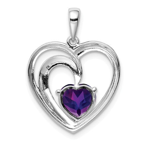 Sterling Silver Amethyst & Diamond Heart Pendant- Sparkle & Jade-SparkleAndJade.com QP3184AM