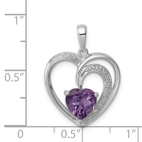 Sterling Silver Amethyst & Diamond Heart Pendant- Sparkle & Jade-SparkleAndJade.com QP3184AM