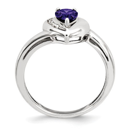 Sterling Silver Amethyst Pear And White Topaz Heart Ring- Sparkle & Jade-SparkleAndJade.com 